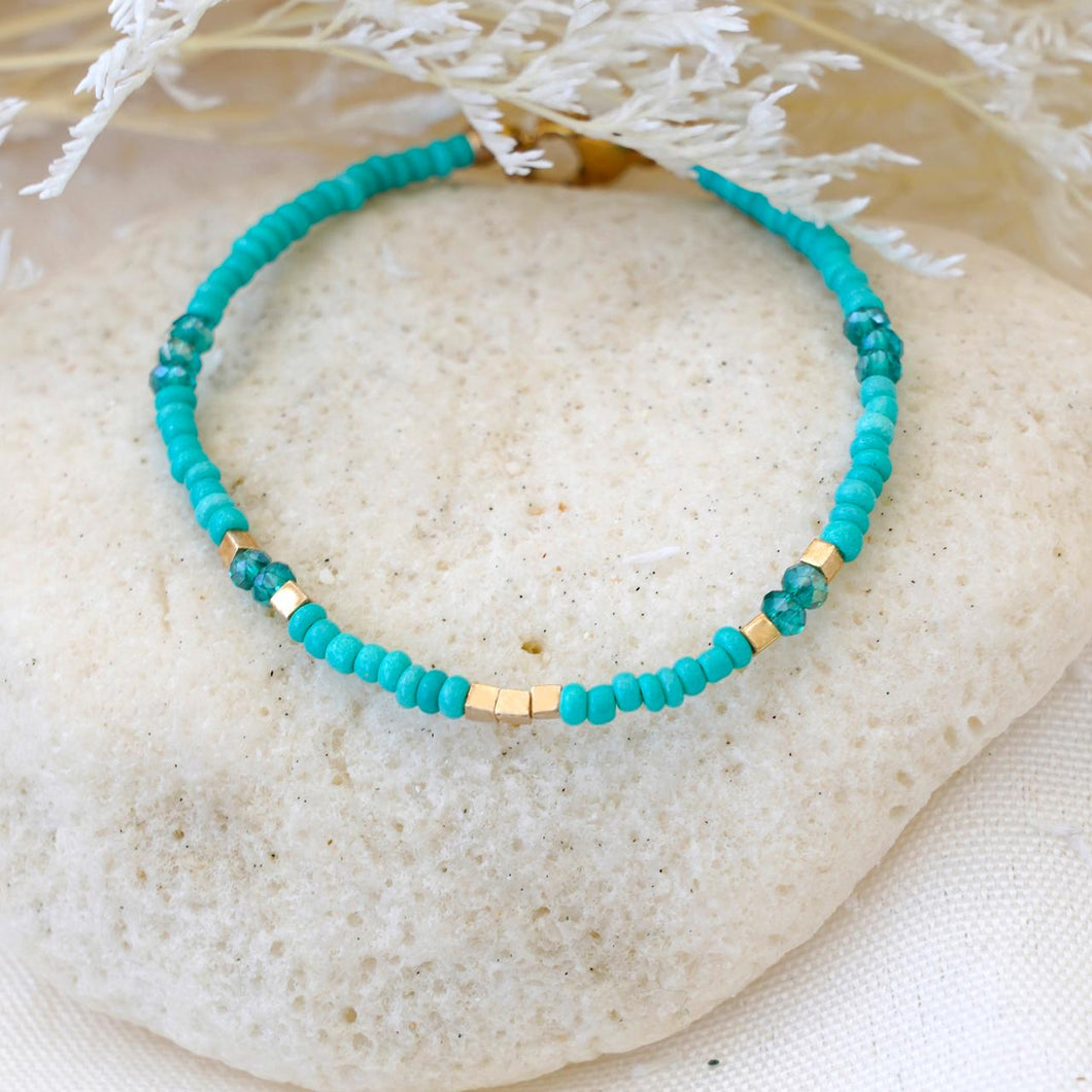 Turquoise & Gold Beads Anklet