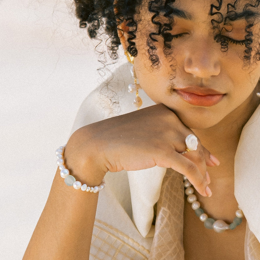 Galene Recycled Beach Glass & Mixed Pearls Bracelet