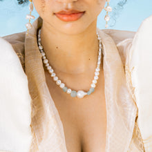 Load image into Gallery viewer, Galene Recycled Beach Glass Necklace With Baroque Pearl