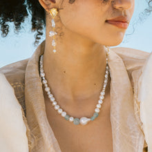 Load image into Gallery viewer, Galene Recycled Beach Glass Necklace With Baroque Pearl