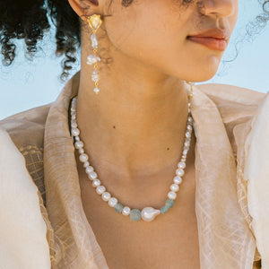 Galene Recycled Beach Glass Necklace With Baroque Pearl