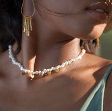 Load image into Gallery viewer, "Eeya" Mini Baroque Pearl Necklace With 18K Gold-Plated Stainless Steel Rounds, 14 inch